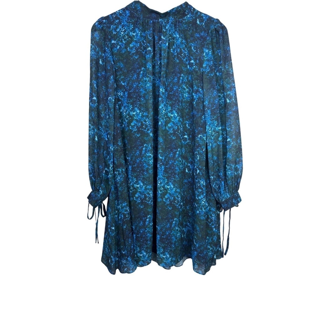 Boho Mark & James Badgley Mischka Blue Floral Tie Sleeve Mock Neck Dress Size 4